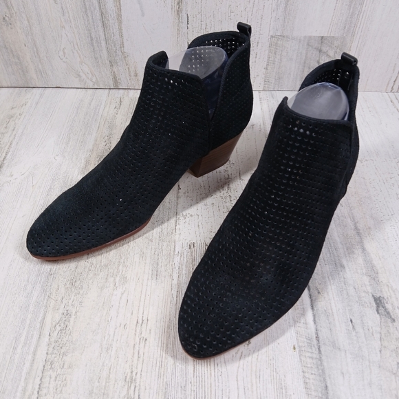 Sam Edelman Paula Ankle Boots Perforated Suede Blk Stacked Heel # 546 - Picture 2 of 12